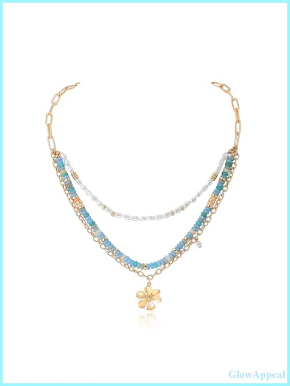Layered Flower Pendant Necklace Acrylic Beaded Women's Beach Jewelry